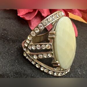 Faux diamond and white stone silver statement ring